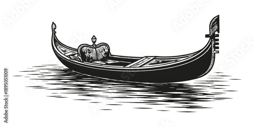 Elegant Venetian gondola on water, classic symbol of Italy romance and travel, vector illustration