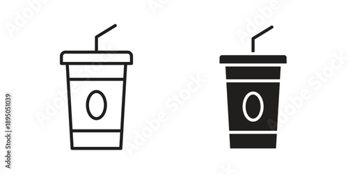 Plastic drinking cup icon set. Black icon on white background