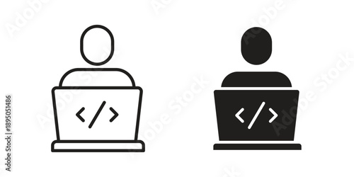 Programmer icon set. Black icon on white background