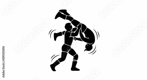 Wrestlers Performing Athletic Move Silhouette.