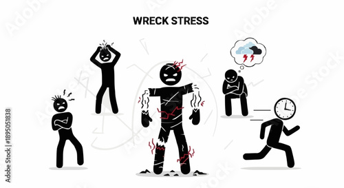 Wreck Stress Stick Figures Depicting Mental Strain and Anxiety.