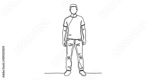 Man standing in casual clothing line art drawing.