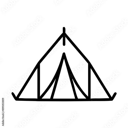 Simple line art illustration of a camping tent, suitable for outdoor and adventure themes.
