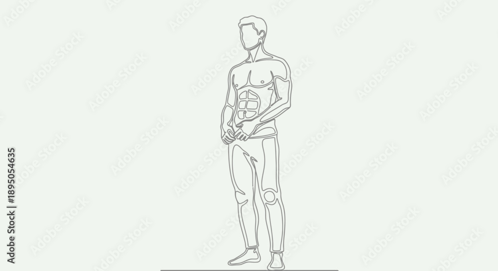 custom made wallpaper toronto digitalMan standing with defined abs and muscular physique line art.