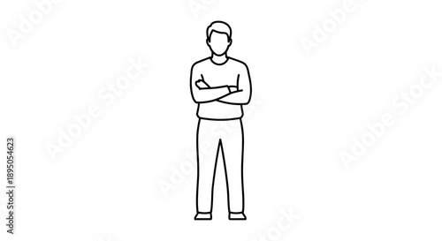 Man standing with arms crossed simple line drawing.