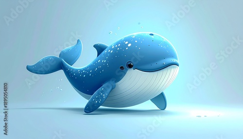 Wallpaper Mural Charming Cartoon Whale Illustration on Light Blue Background. Torontodigital.ca