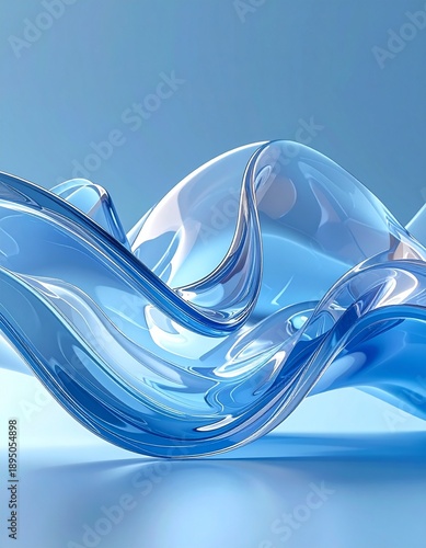 Abstract Blue Glass Wave - Dynamic Liquid Flow and Modern Art.