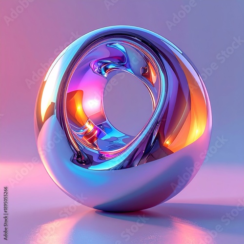 Abstract Chrome Sphere with Vibrant Gradient Lighting.