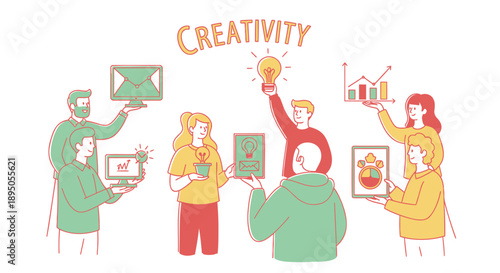 Creative team brainstorming with ideas and light bulb moment concept