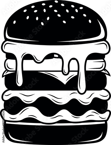 Juicy Burger Illustration with Dripping Cheese and Sesame Seed Bun