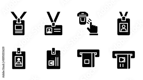 Set of id badge and access control icons in solid style