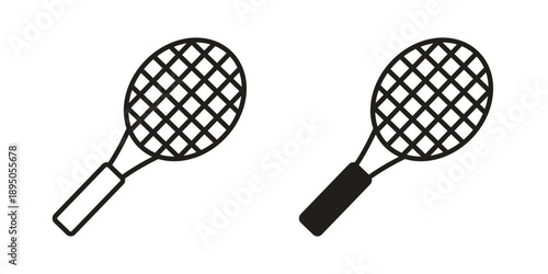 Tennis racket icon set. Black icon on white background