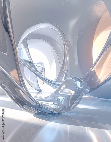 Abstract flowing glass sculpture with soft light reflections.