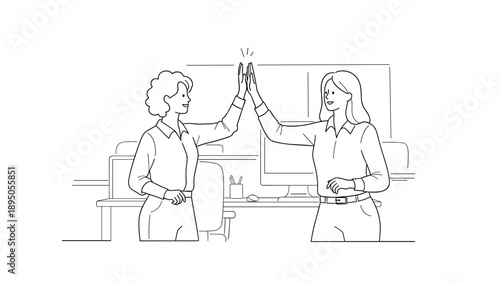 Team success high five in office setting - linear style