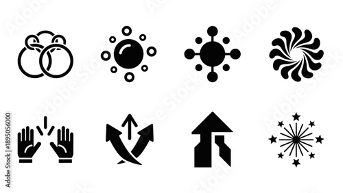 Set of abstract geometric symbols and icons in black and white