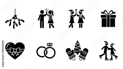Festive icon set: holiday and celebration minimalist silhouettes
