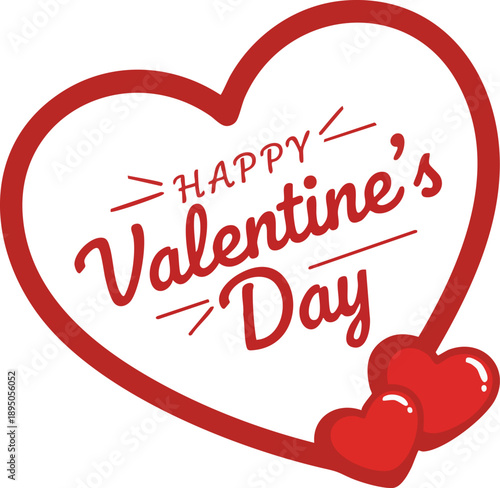 Happy valentines day greeting card design with red heart outline and small hearts