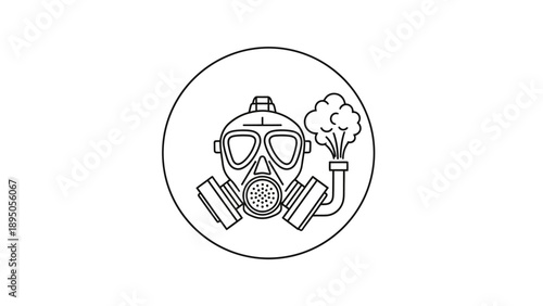 Line art of a gas mask with smoke coming out