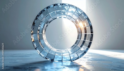 Abstract Glass Ring Structure on Reflective Surface.