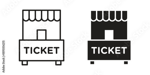 Ticket window icon set. Black icon on white background