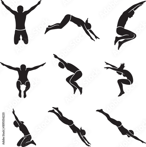 Dynamic Yoga Pose Silhouettes in Minimalist Black Vector Set for Fitness Design