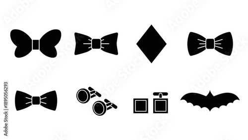 Elegant minimalist icons set: bow ties, diamonds, and accessories