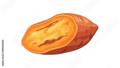 Cut sweet potato showing its orange flesh