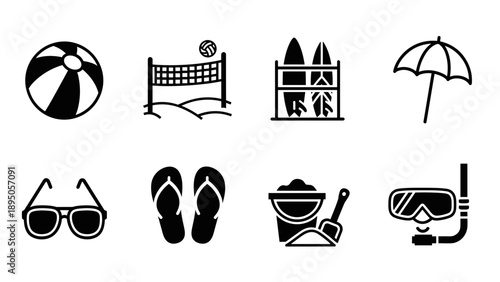 Beach essentials: icons of fun and recreation for a perfect day by the sea