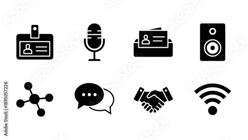 Modern silhouette icons: communication and networking essentials