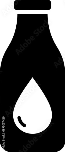 Glass milk bottle filled with drink and a drop. Healthy fresh beverage concept. Vector icon for web, mobile app, UI design