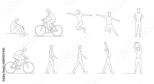 People engaging in various physical activities and exercises in different poses