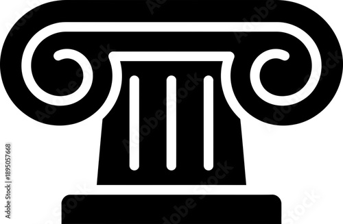 Сlassic architectural pillar or column capital icon for building, law, or financial concept. Black solid style vector illustration