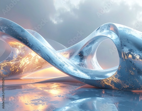 Abstract icy blue and warm golden flowing shapes creating a dynamic and futuristic landscape.