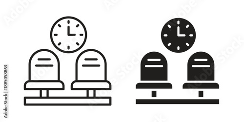 Waiting Room icon set. Black icon on white background