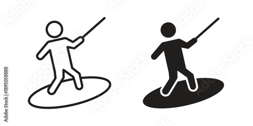 Wakeboarding icon set. Black icon on white background
