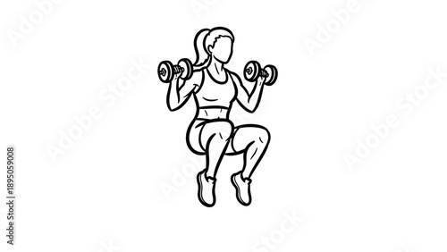 Woman exercising with dumbbells in linear artwork