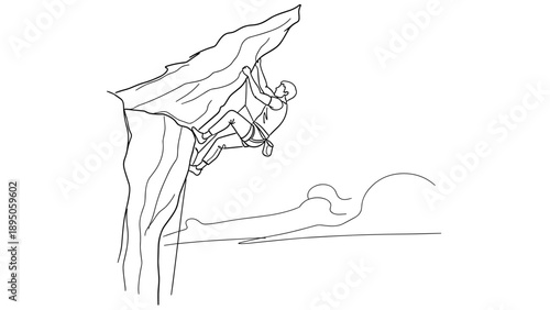 Rock climber sketch: minimalist line art of extreme sport adventure