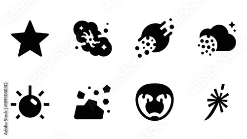 Silhouette cosmic symbols: stars, planets, and space icons set