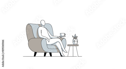 Relaxed person sitting in armchair with coffee