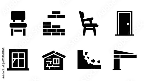 Construction and home silhouette icons collection for building and interior design projects