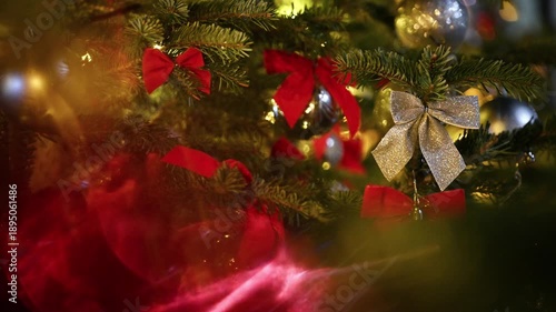 Christmas decoration on the tree. Christmas toys on a Christmas tree.