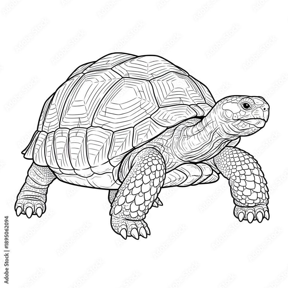Fototapeta premium Detailed Tortoise Line Art Illustration - Realistic Turtle Coloring Page for All Ages