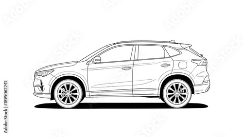 Sleek suv car side profile in detailed line art illustration