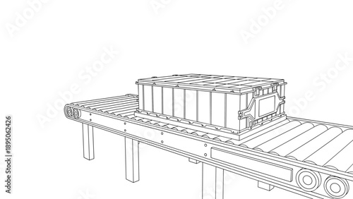 Industrial conveyor system with cargo container in linear art style