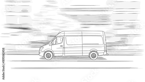 Speeding van in motion: dynamic linear art of urban transport