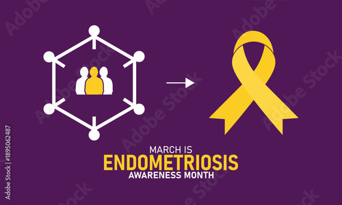 National Endometriosis Awareness Month Vector Yellow Ribbon Uterus Pain Women Health Support March Banner Design Infographic Stock Graphic Template