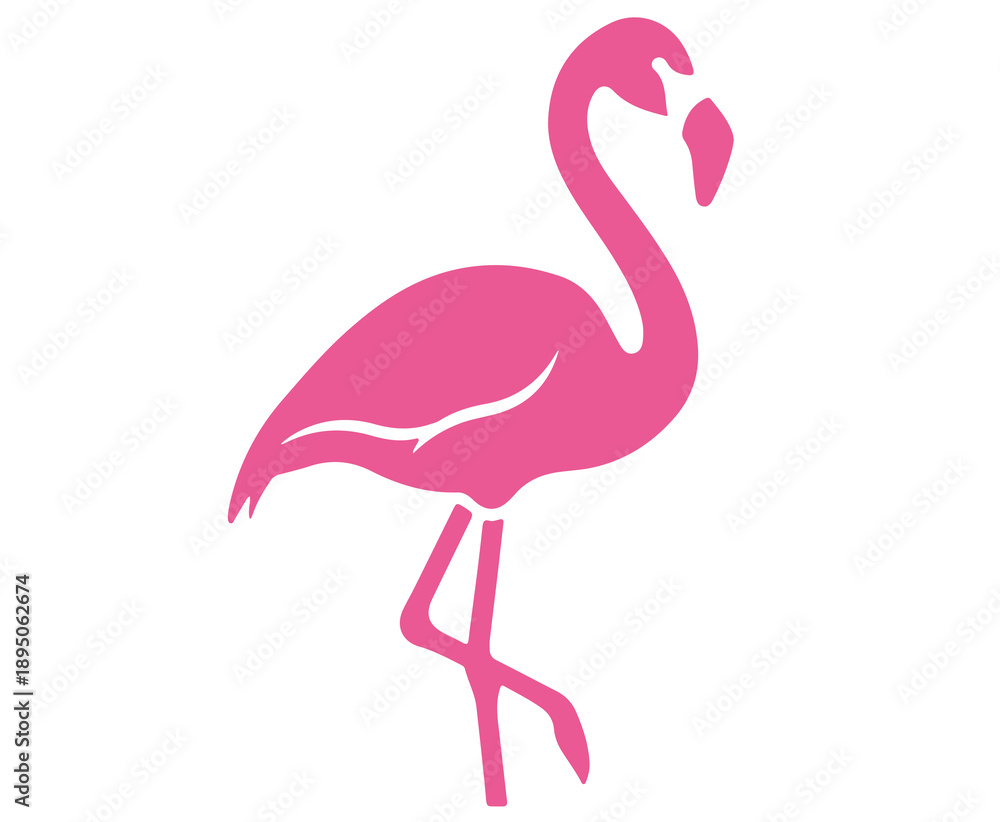 Fototapeta premium A vibrant pink flamingo stands alone on a white background