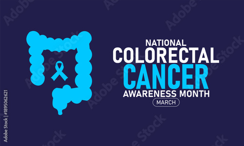 National Colorectal Cancer Awareness Month Vector Colon Ribbon Screening Prevention Health Blue Gold March Banner Design Infographic Stock Graphic Template