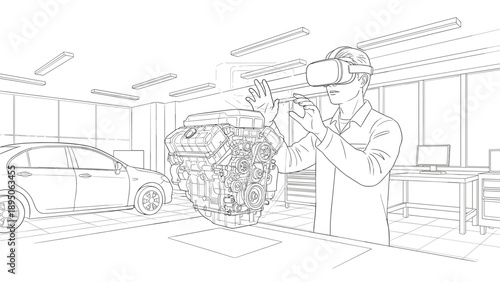Futuristic workshop: mechanic using virtual reality in automotive design