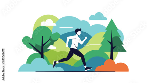 Man running outdoors in a vibrant park landscape